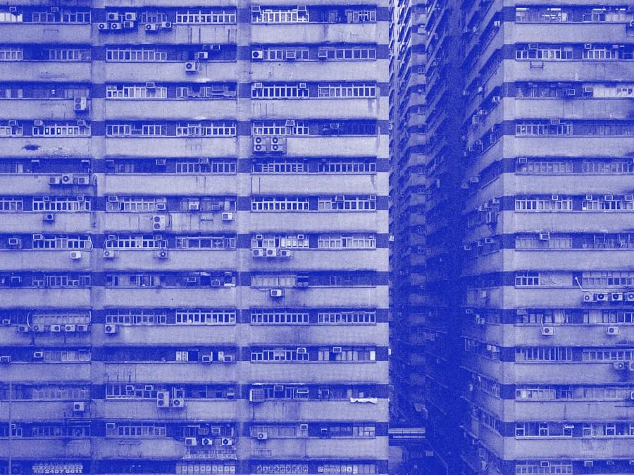 Imagery from The Codified Self, in deep blue duotone